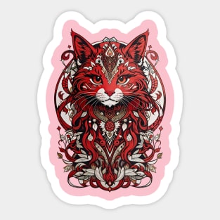 Red kitten tribal fusion art design Sticker